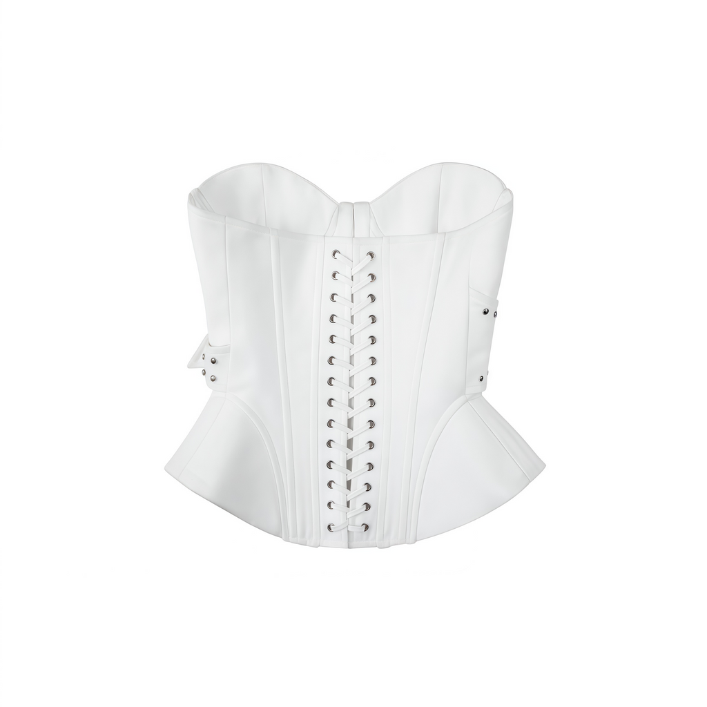 Tiril White Studded Belted Corset Top