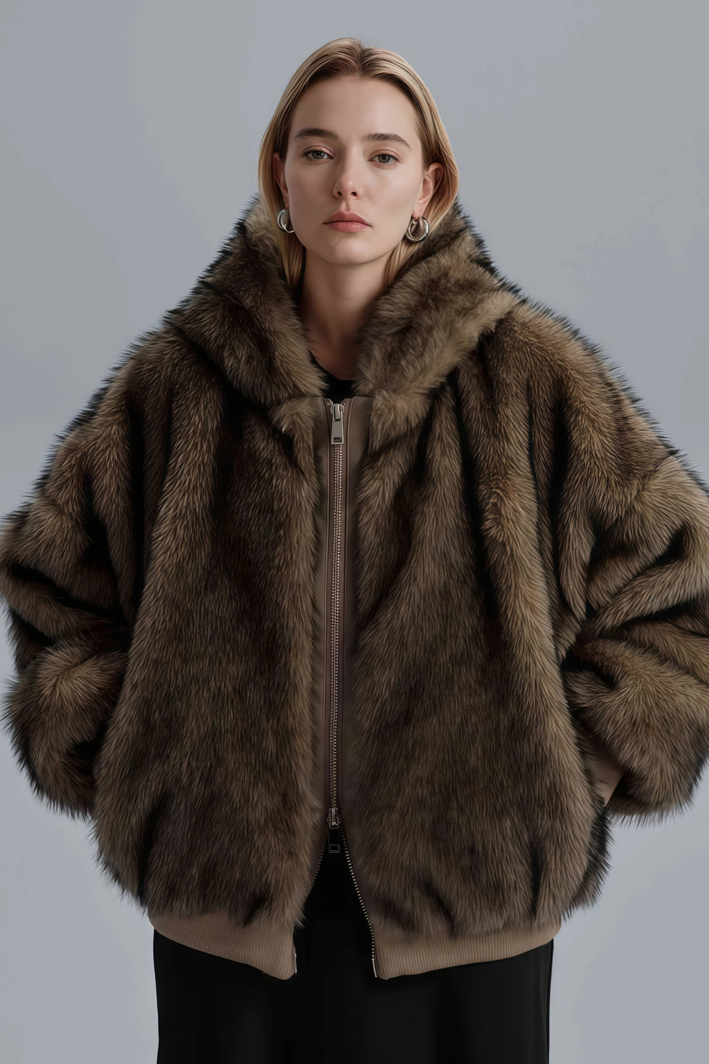 Aurelia Brown Faux Fur Hoodie Jacket