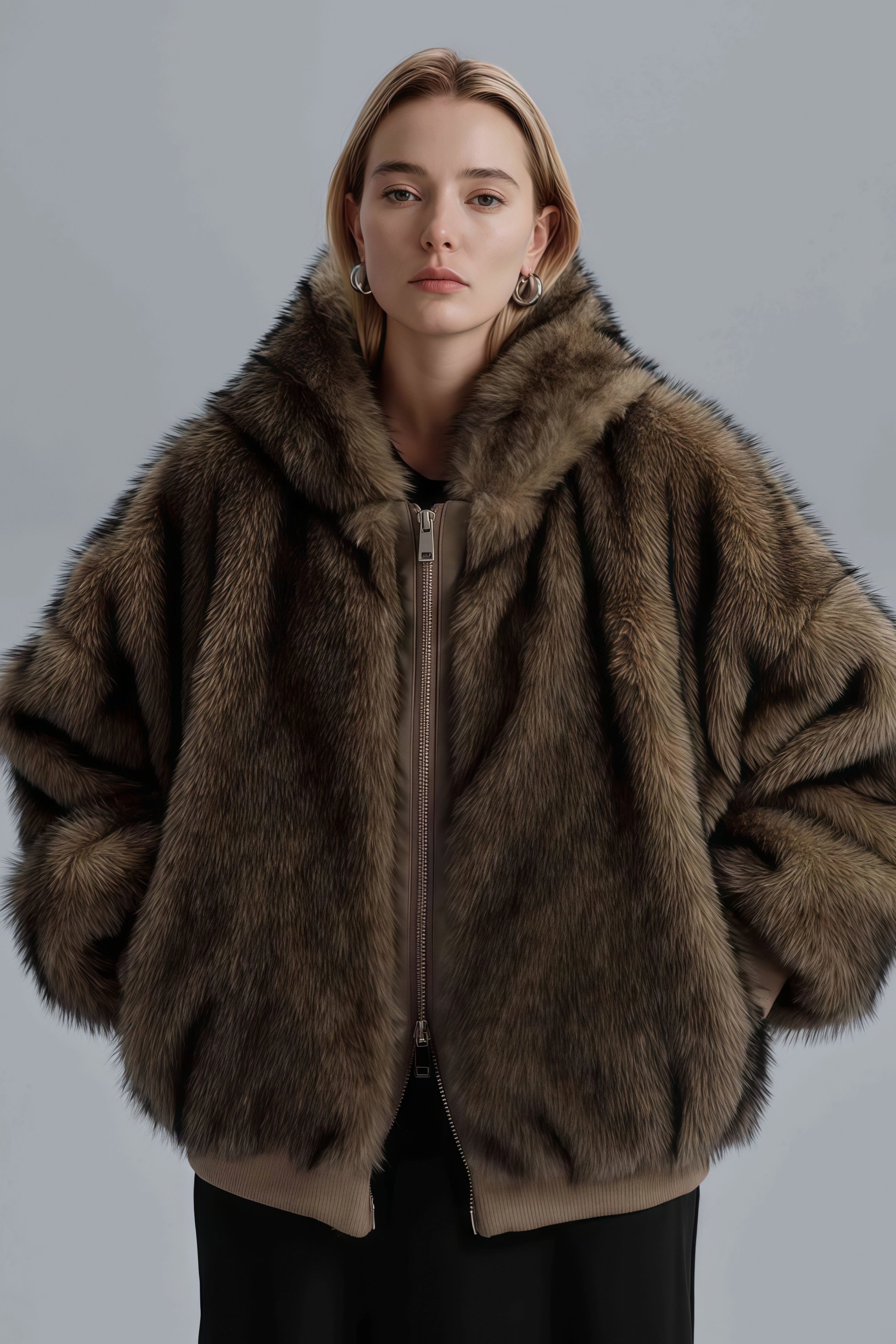 Aurelia Brown Faux Fur Hoodie Jacket