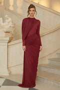 Arlette Red Asymmetrical Ruched Maxi Dress