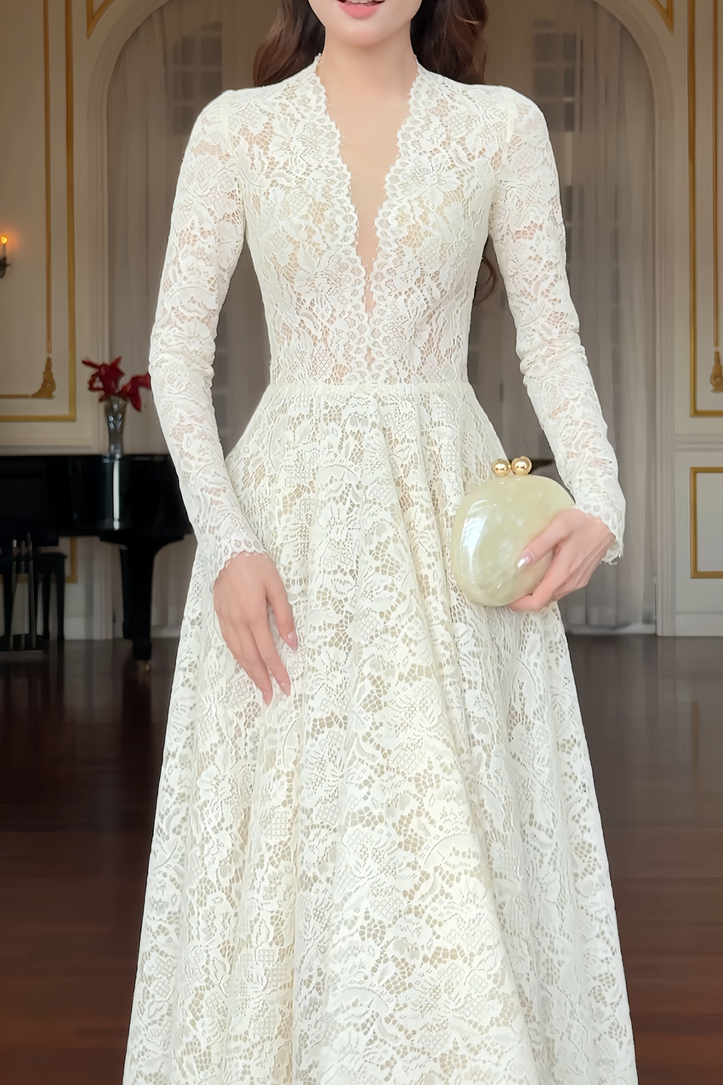 Oliana Ivory Lace Maxi Gown