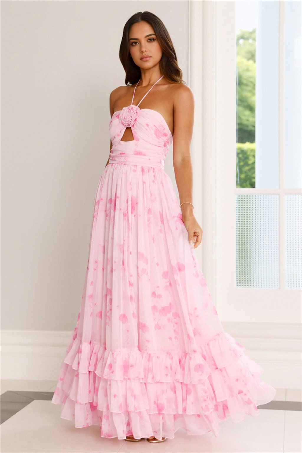 Floral Essence Halter Maxi Dress Pink