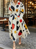 Long Sleeves Loose Contrast Color Pockets Lapel Maxi Dresses Shirt Dress