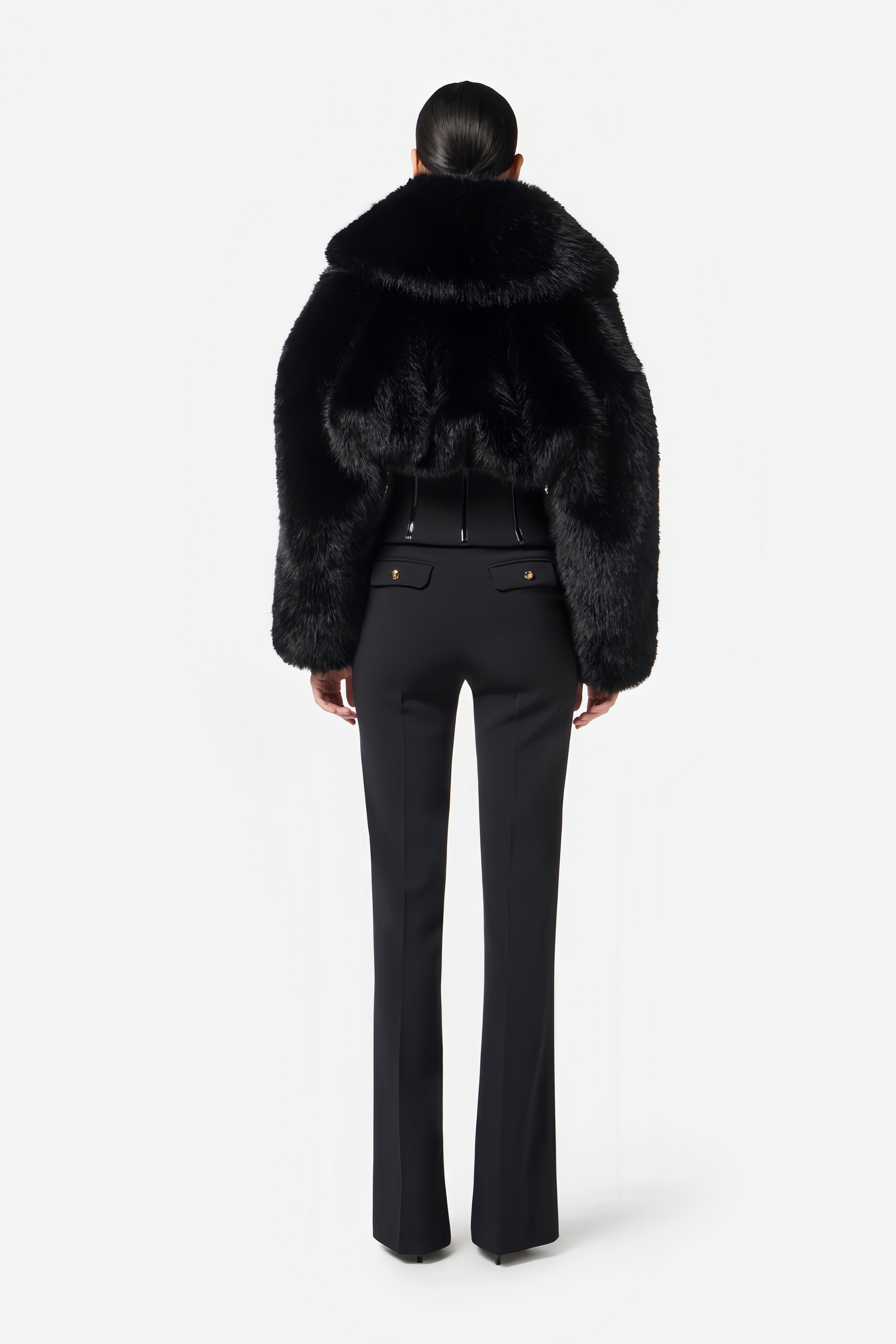 Alberta Black Faux-Fur Corset Panel Jacket