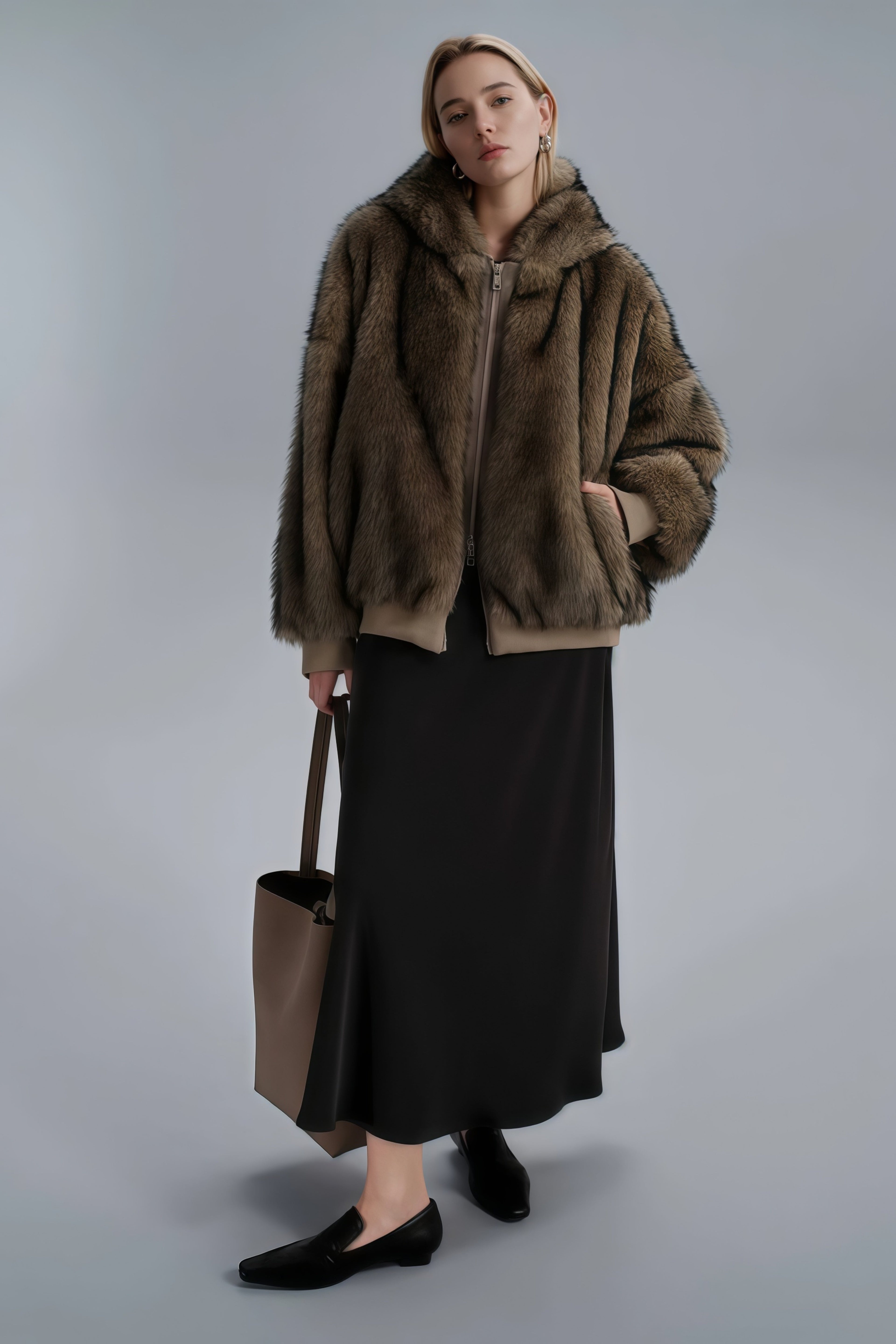 Aurelia Brown Faux Fur Hoodie Jacket