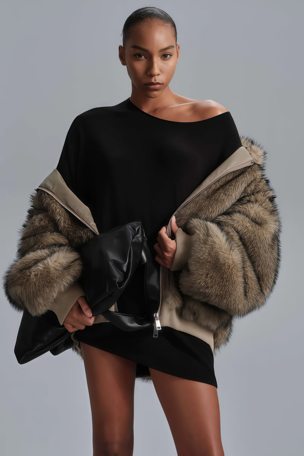 Aurelia Brown Faux Fur Hoodie Jacket