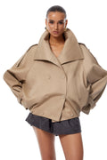 Eugenia Khaki Double-Breasted Short Trench Coat