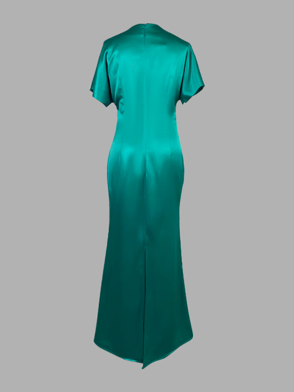 Loose Short Sleeves Pleated Solid Color Maxi Dresses