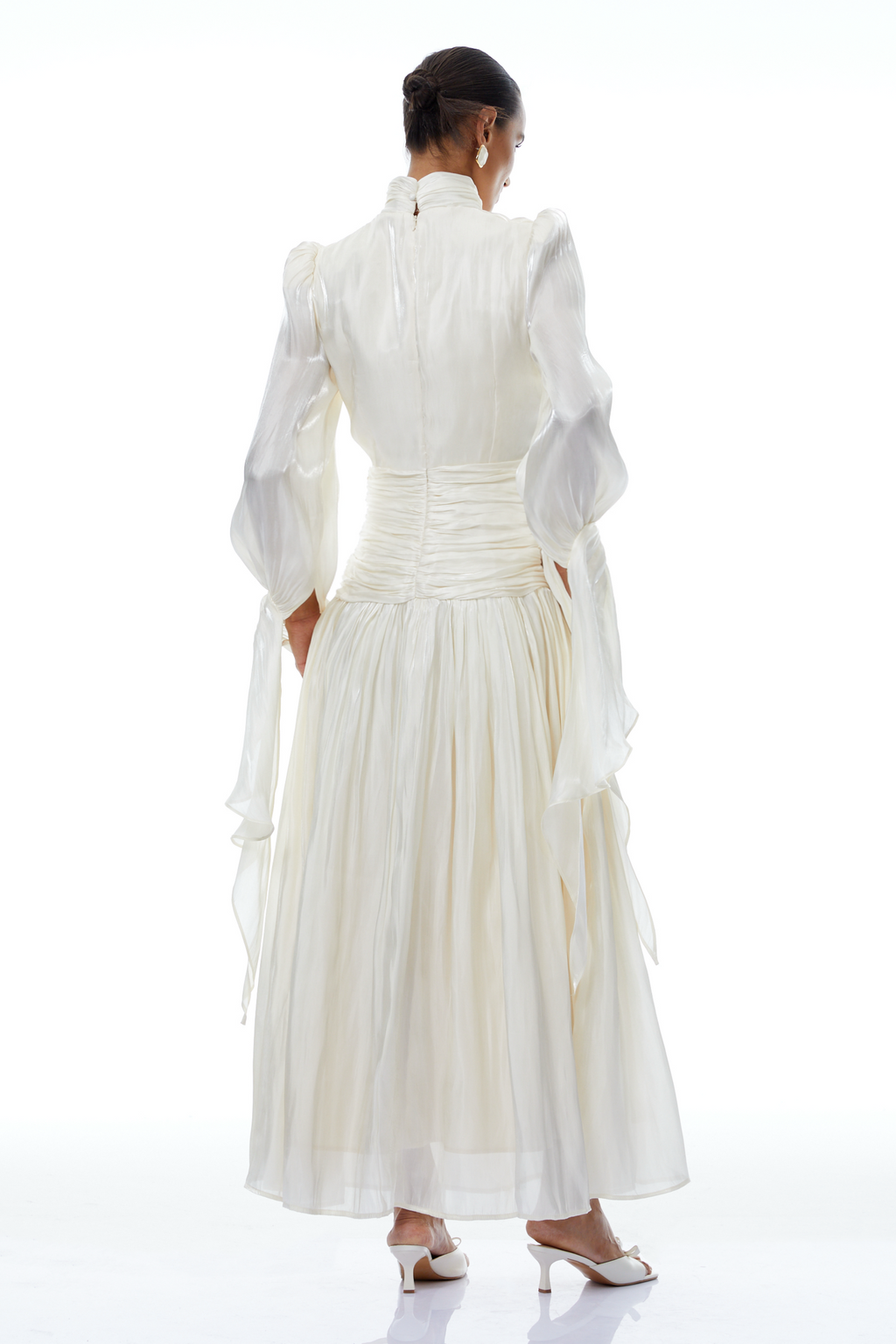 Sarolta Neutral Glossy Ruched Maxi Dress