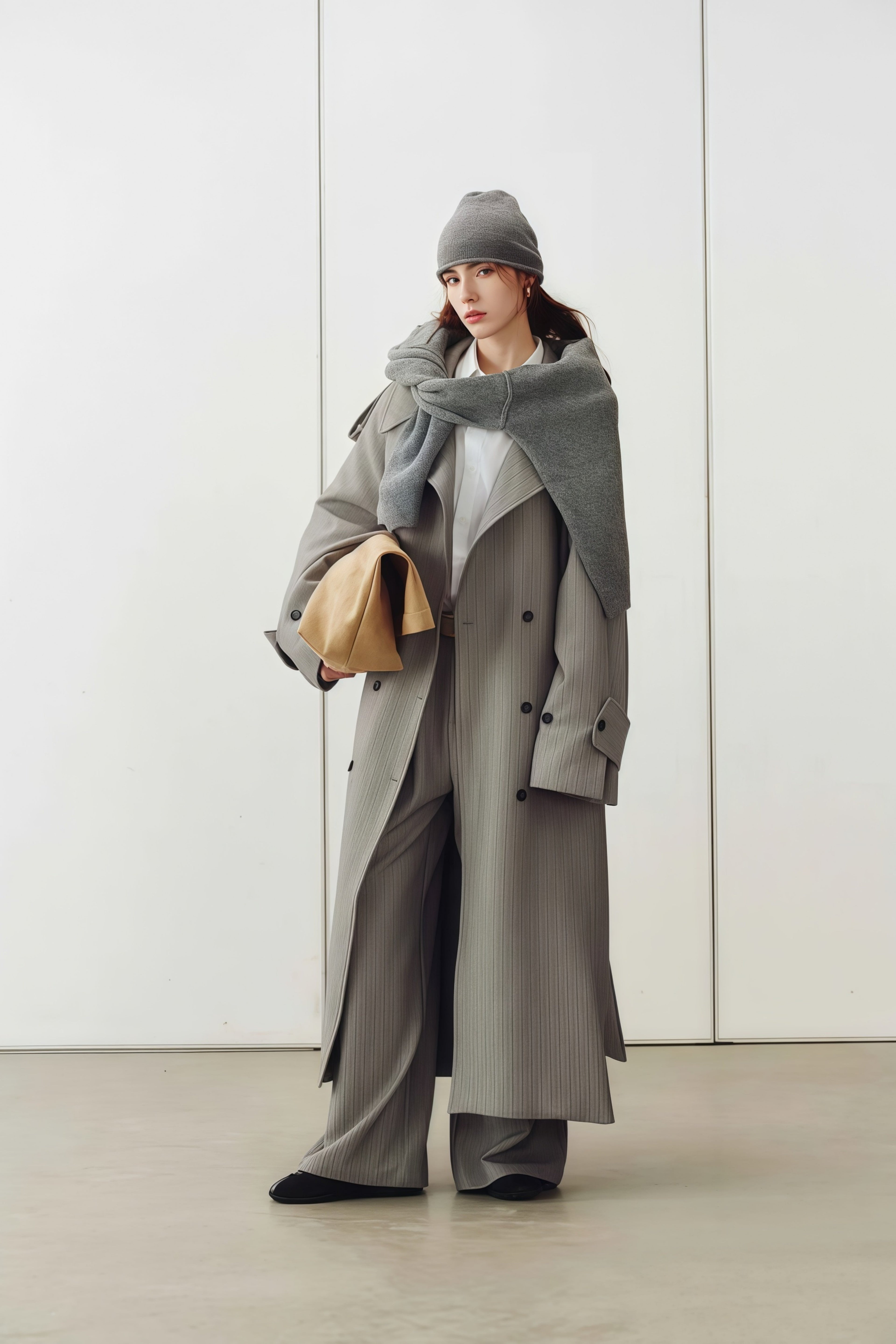 Clémence Grey Striped Trench Coat & Trousers Set