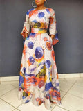 High Waisted Loose Contrast Color Pockets Round-Neck Maxi Dresses