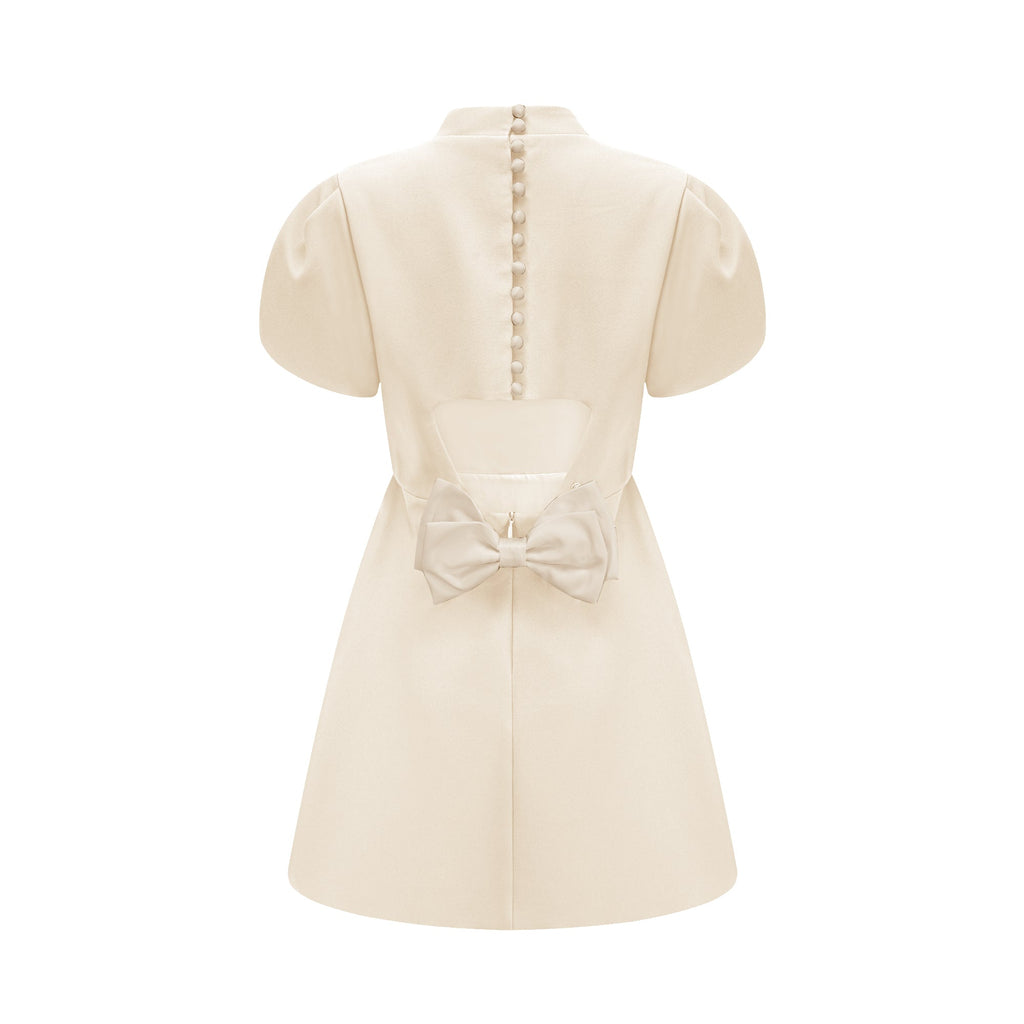Anna White Petal Sleeve Cut Out Bow Mini Dress