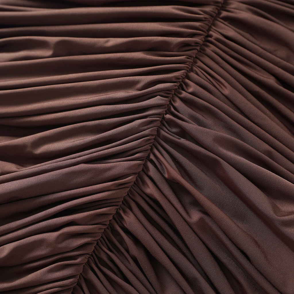 Charitina Brown Fitted Ruched Midi Dress