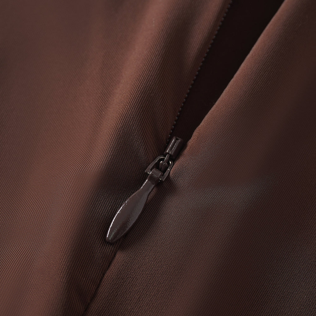 Charitina Brown Fitted Ruched Midi Dress