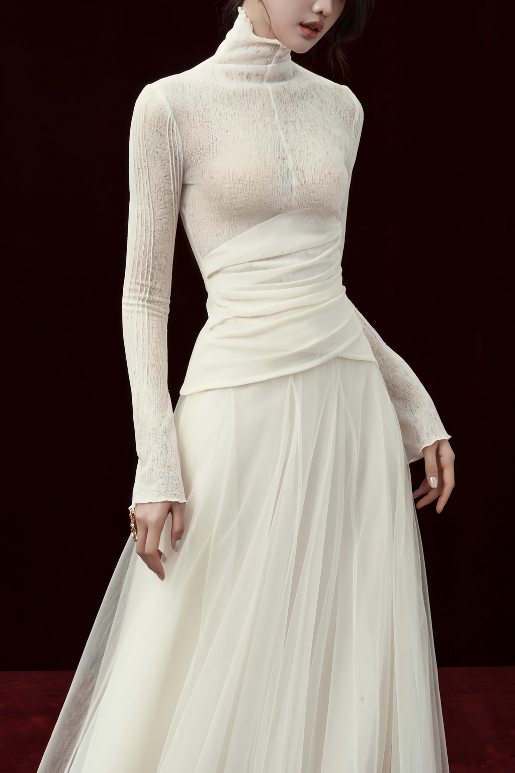Lark White Tulle Panel Knit Maxi Dress