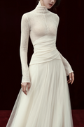 Lark White Tulle Panel Knit Maxi Dress