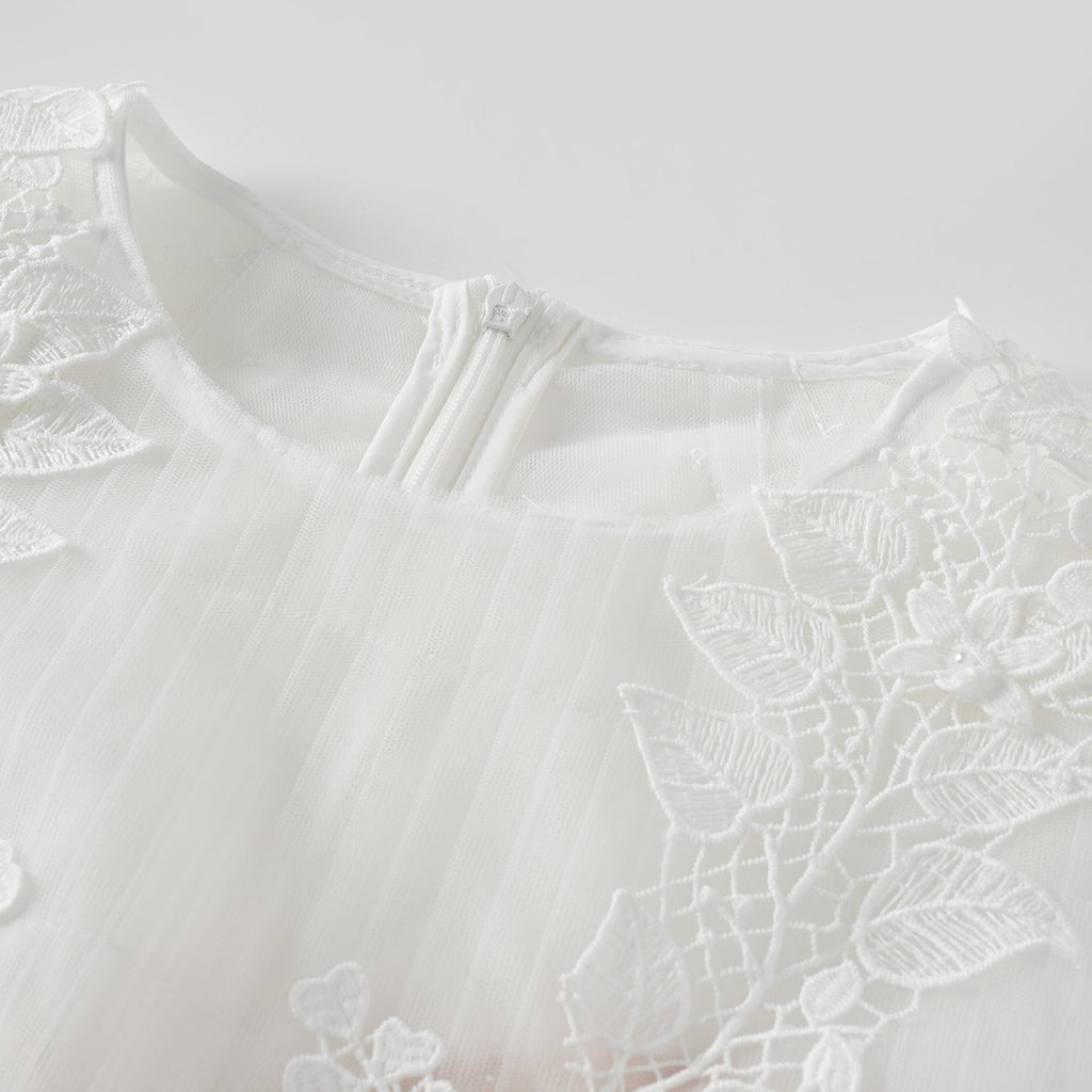 Annabelle flower-appliqué tulle midi dress