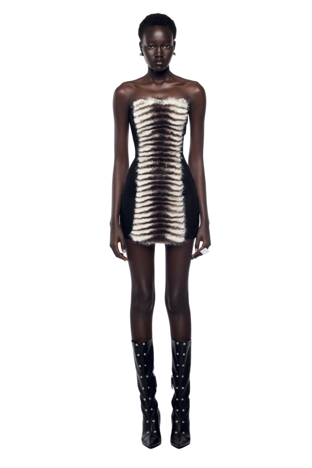 Janvier Black Strapless Fur Panel Mini Dress