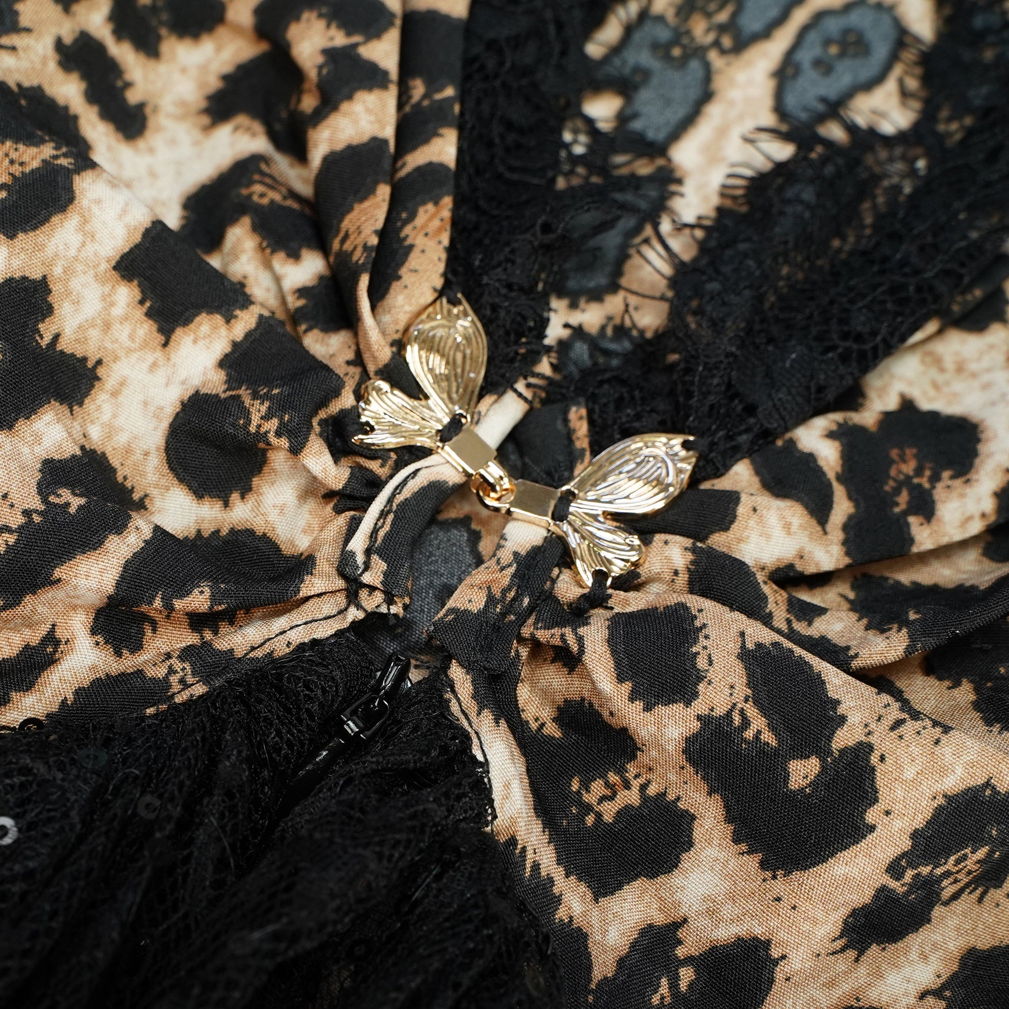 Alizée Brown Lace Panel Leopard Print Maxi Dress