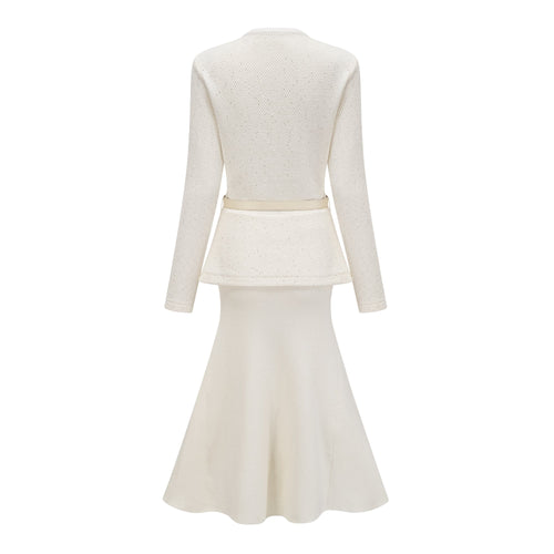 Adélade White Embellished Knit Midi Dress