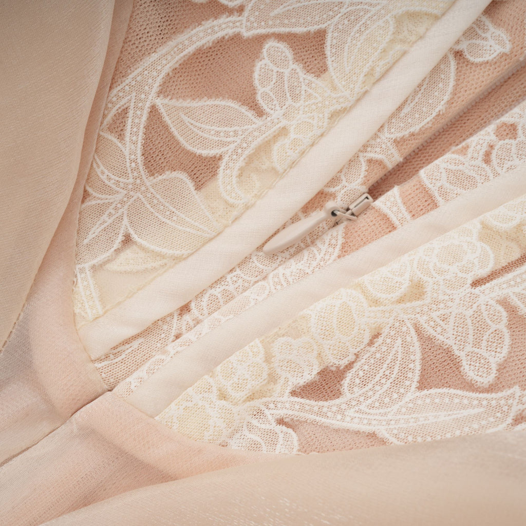 Irène neutrals lace layered corset maxi dress