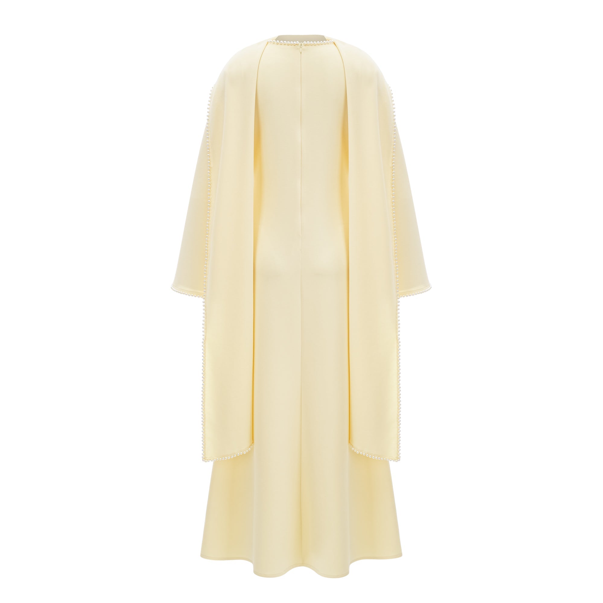 Piroska Yellow Pearl Trim Shawl Detail Maxi Dress