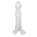Mystérieuse White Turtleneck Draped Maxi Dress