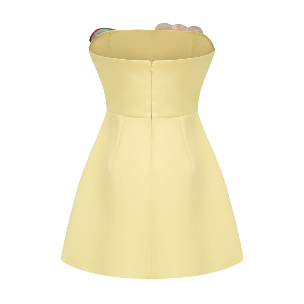Abigail Yellow Floral Embroidered Mini Dress