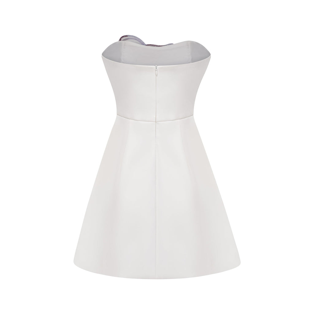 Irène White Off-Shoulder Sequin Floral Embroidered Mini Dress