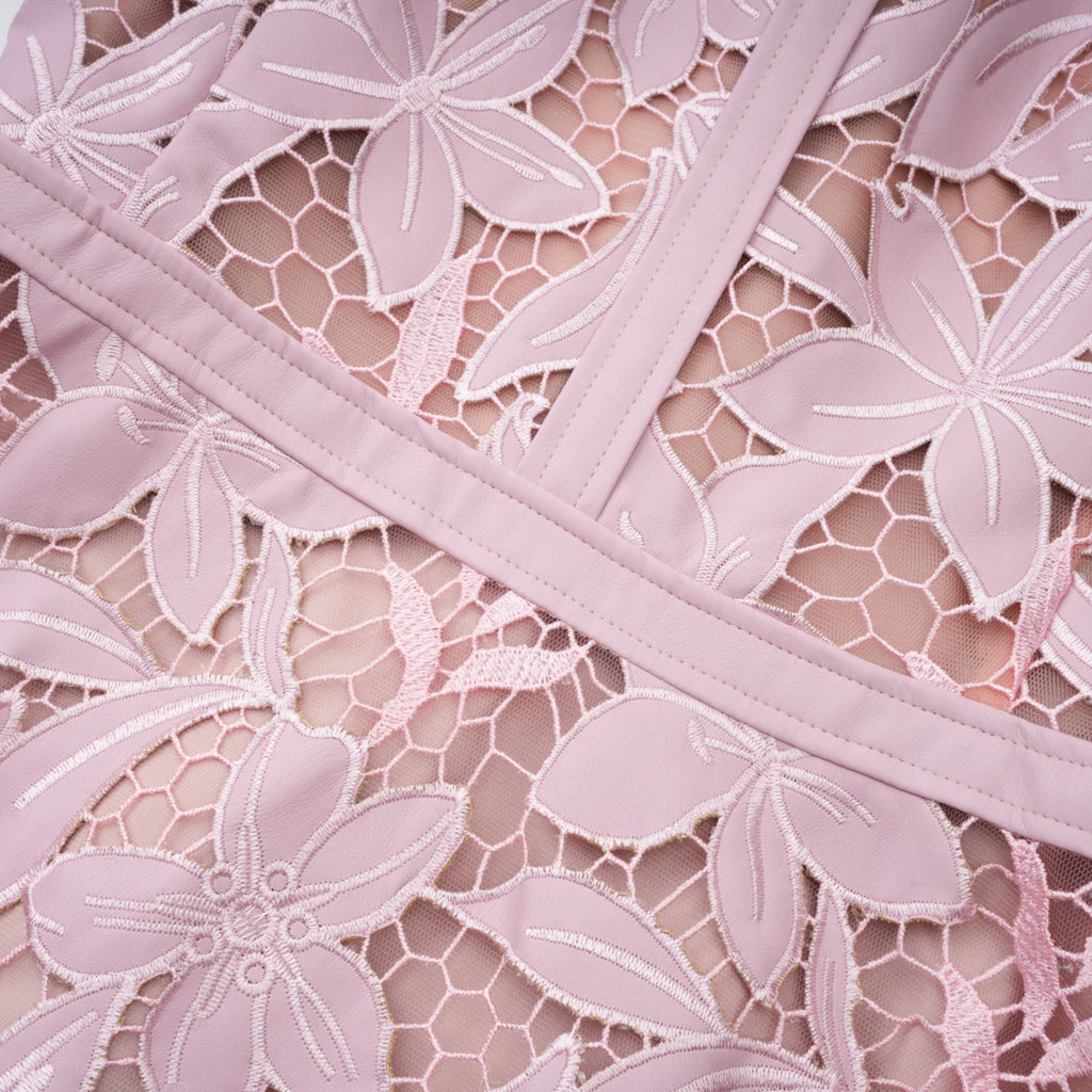 Vérane pink guipure-lace midi dress