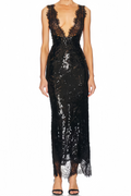 Ava Black Lace Panel Sequined Maxi Dress
