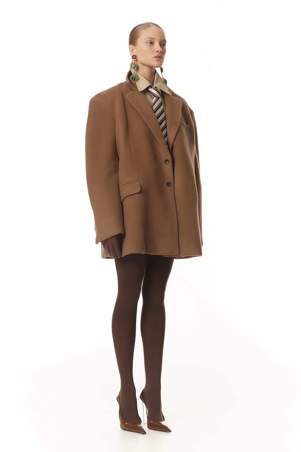 Ondine Caramel Single-Breasted Oversized Coat