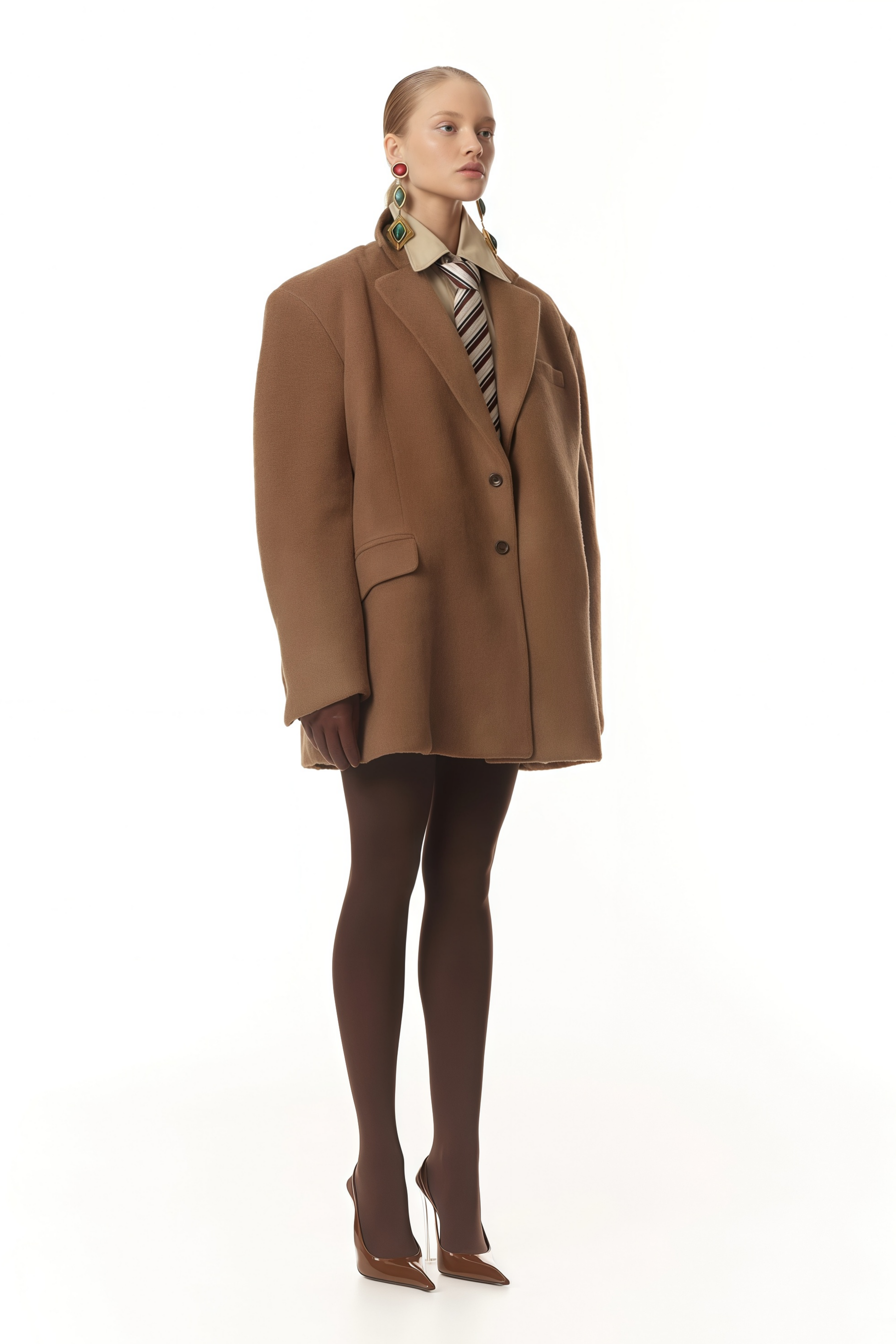 Ondine Caramel Single-Breasted Oversized Coat