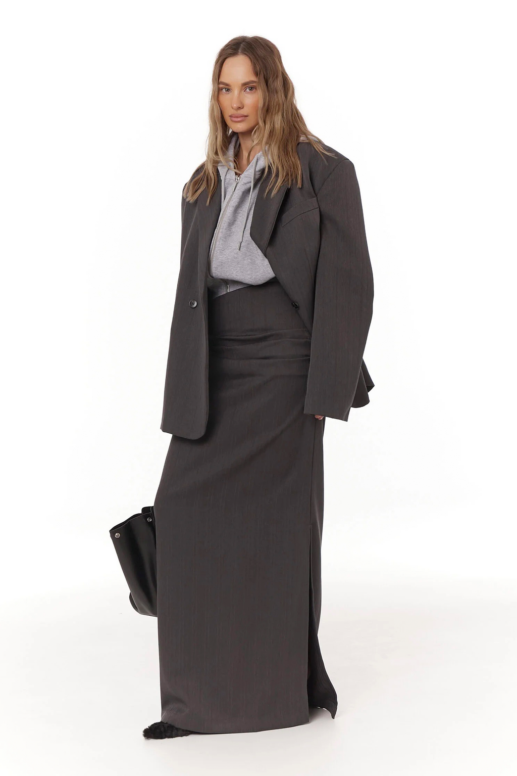 Eléonore Grey Ruched Maxi Skirt