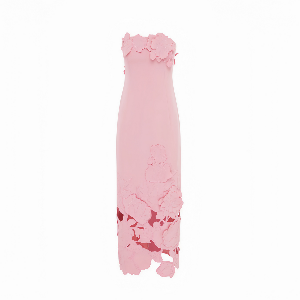 Inga Pink Strapless Floral Embroidered Maxi Dress