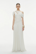 Sigrun White Asymmetrical Gathered Maxi Dress