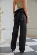Giada Black Bowknot Leather Trousers