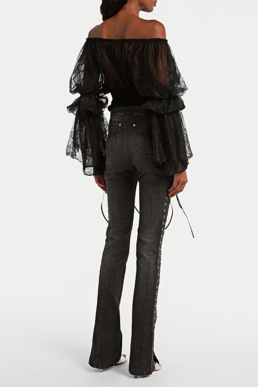 Vera Black Lace Up Flared Skinny Jeans