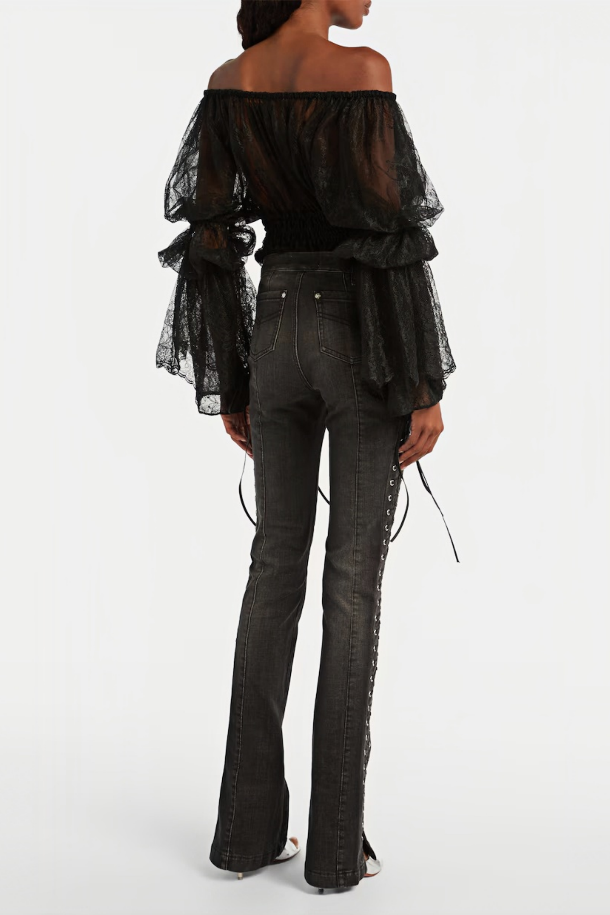 Vera Black Lace Up Flared Skinny Jeans