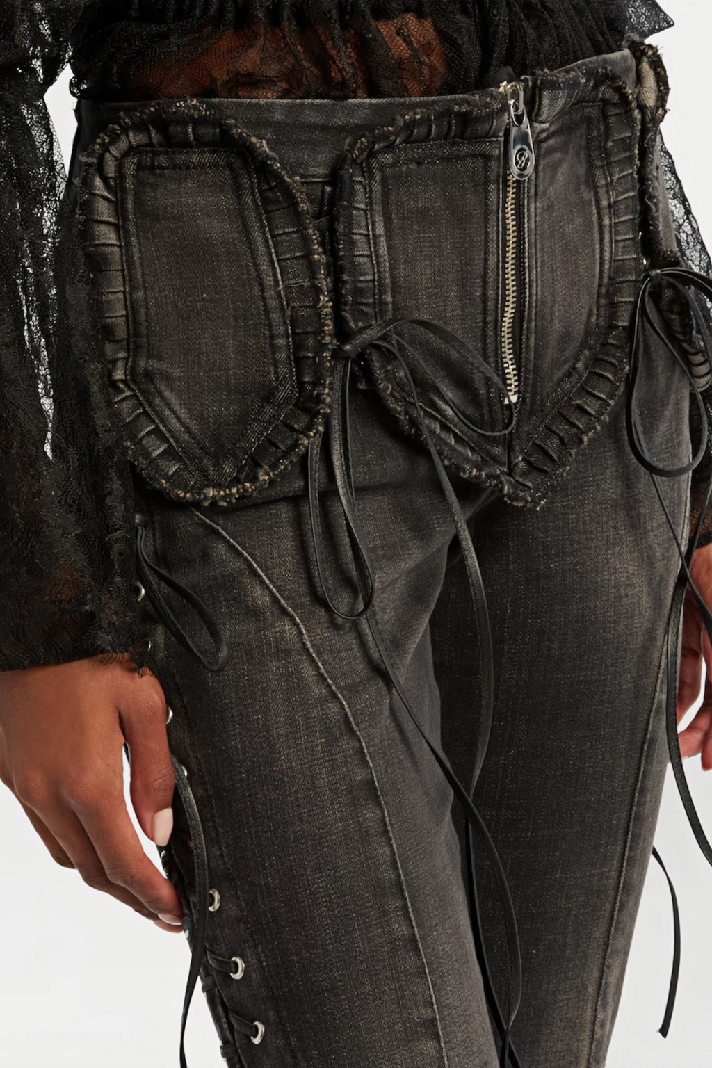 Vera Black Lace Up Flared Skinny Jeans