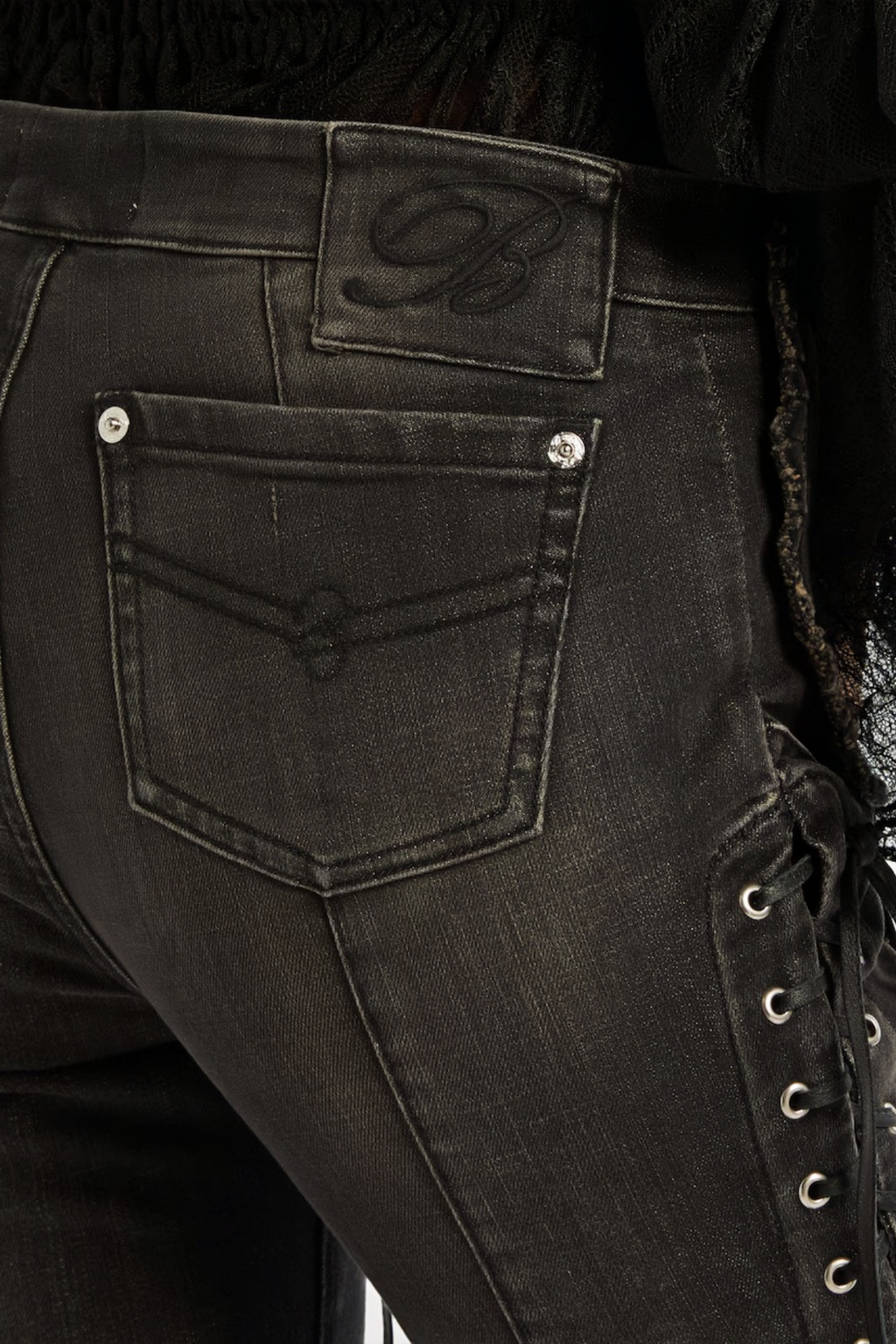 Vera Black Lace Up Flared Skinny Jeans