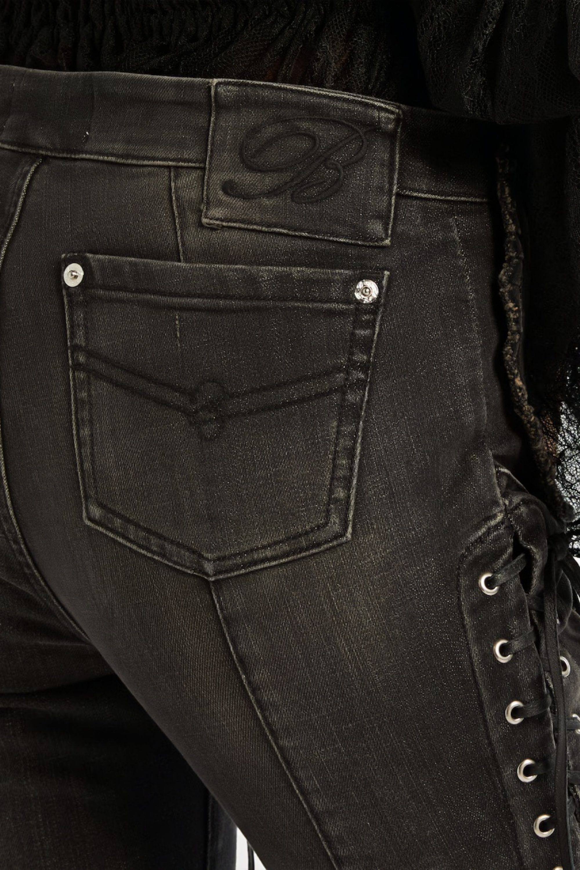 Vera Black Lace Up Flared Skinny Jeans