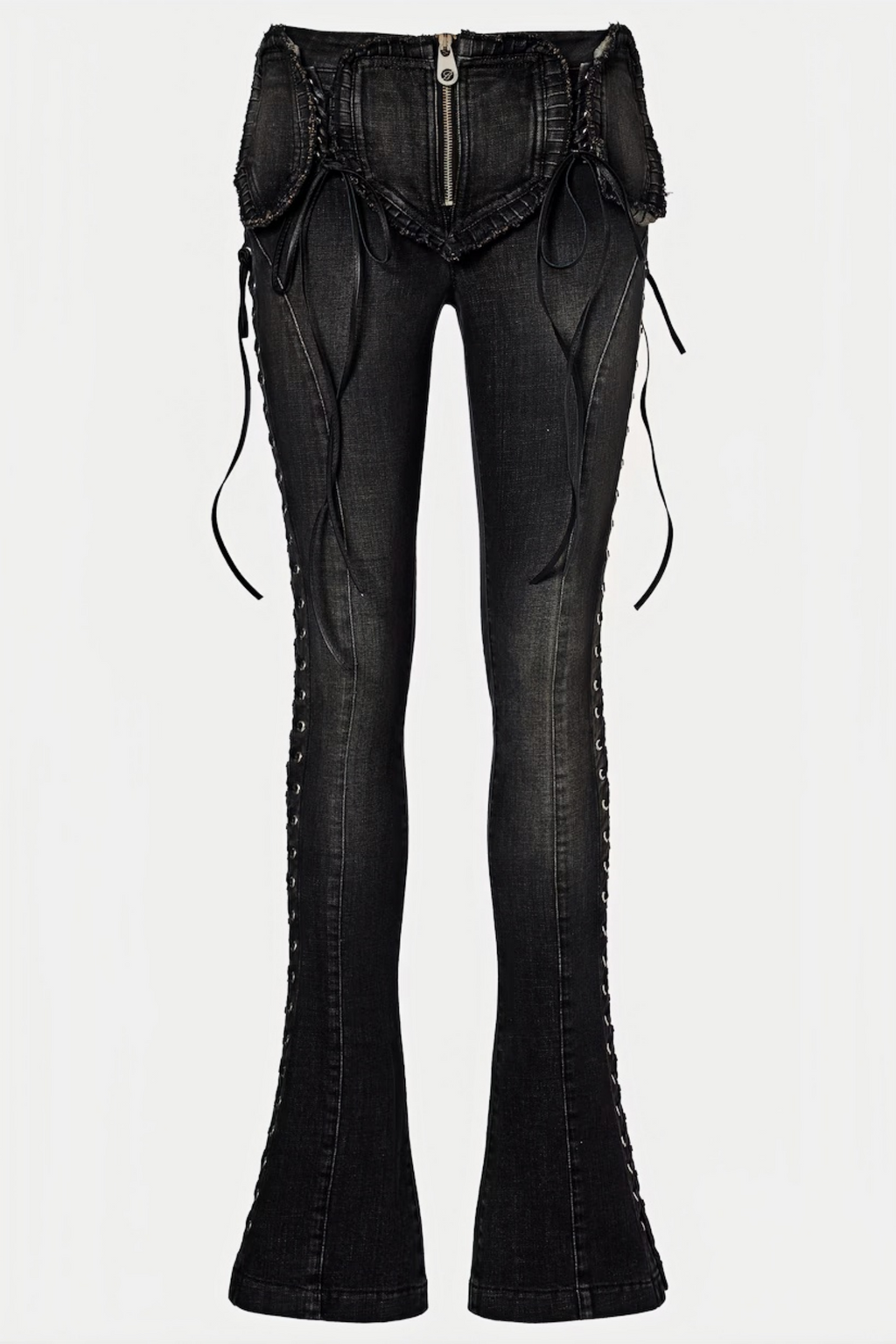 Vera Black Lace Up Flared Skinny Jeans