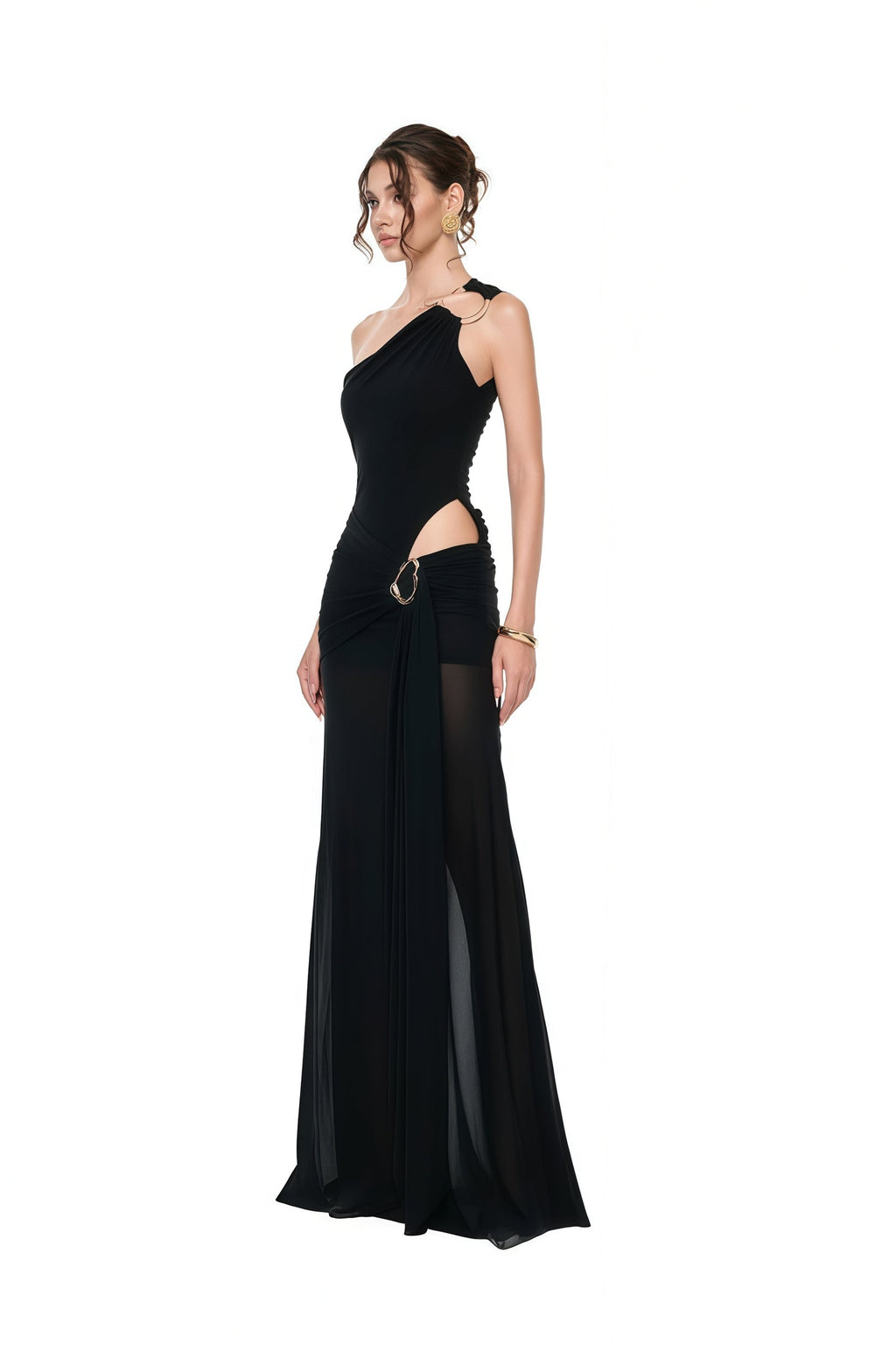 Tiziana Black One Shoulder Cut Out Maxi Dress