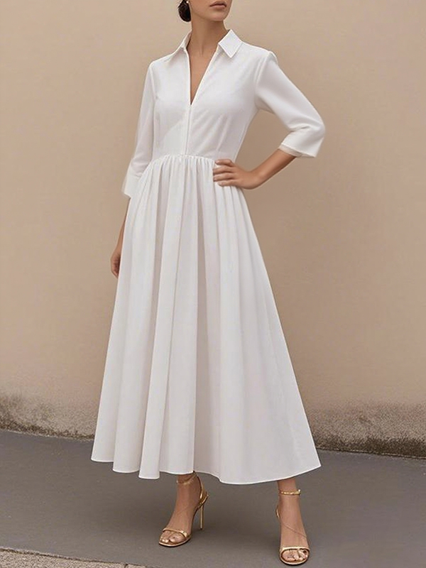 A-Line High Waisted V-Neck Solid Color Maxi Dresses