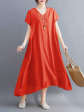 A-Line Loose Solid Color V-Neck Midi Dresses