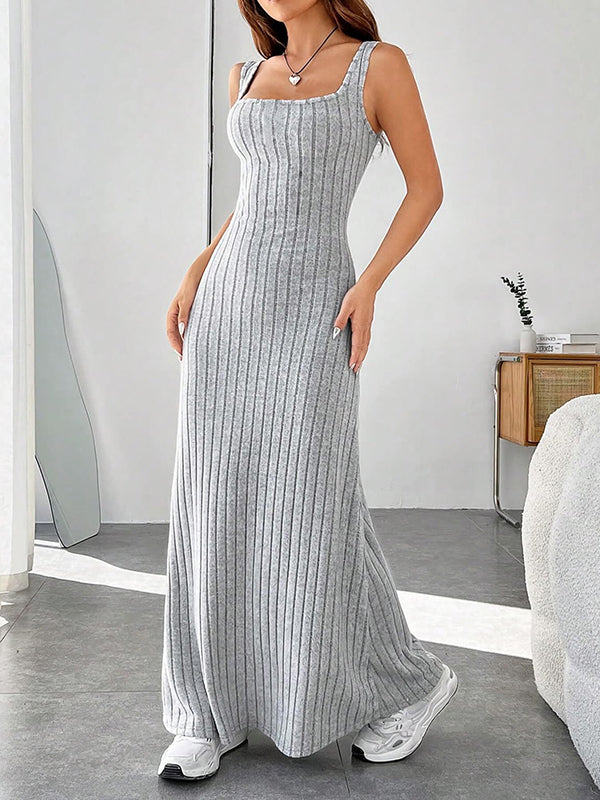 A-Line Loose Solid Color Spaghetti-Neck Maxi Dresses