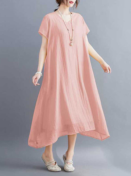 A-Line Loose Solid Color V-Neck Midi Dresses