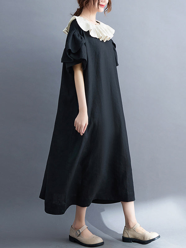 Original Vintage Falbala Contrast Color Midi Dress