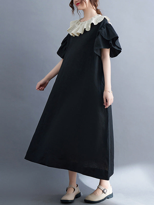 Original Vintage Falbala Contrast Color Midi Dress